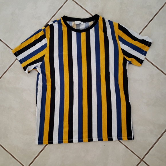 Sandro Blue and Yellow Vertical‎ Striped Mens Shirt Small - Picture 1 of 8